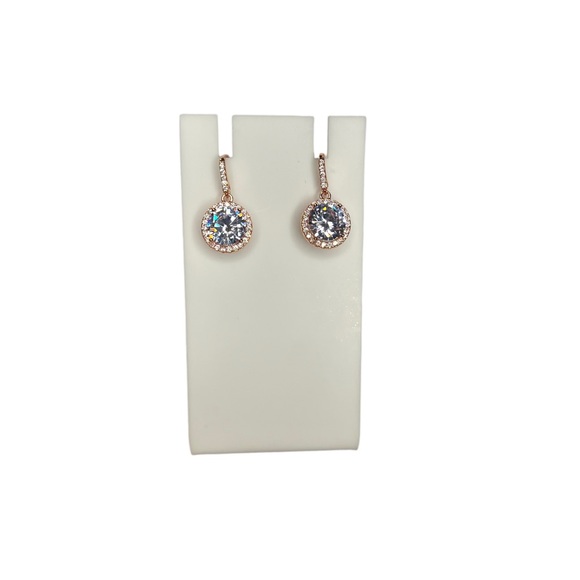 Swarovski Elements Crystal Rose Gold Halo Drop Earrings - Picture 9 of 9